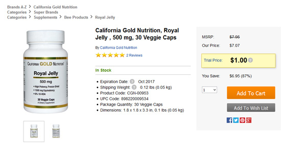 California Gold Nutritionのロイヤルゼリーセール