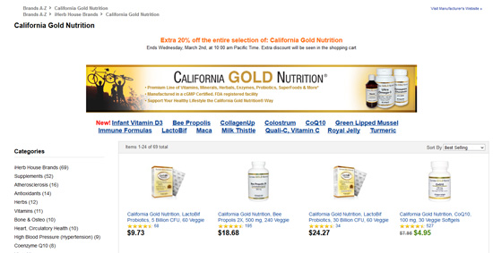 California Gold Nutrition20%割引セール