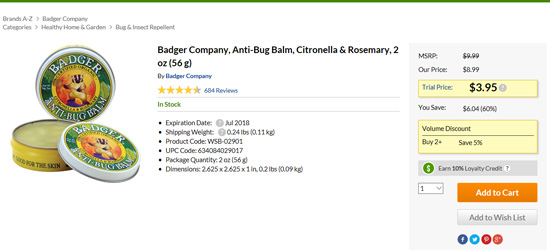 Badger Companyの虫除け軟膏（大サイズ）セール